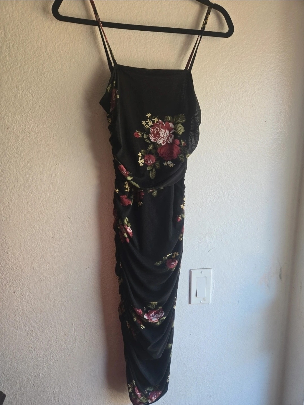 SHEIN Black Maxi Dress with Red Floral Print